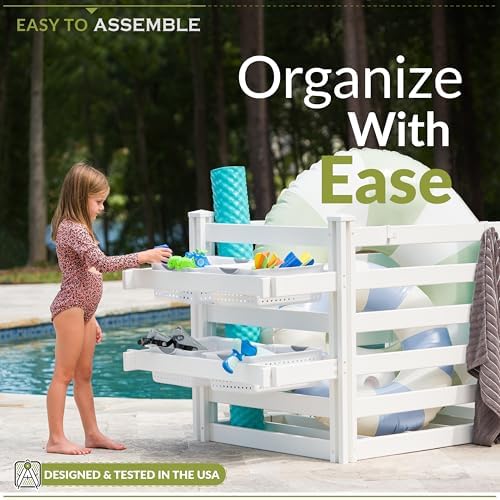 zippity freestanding poolside organizer, white vinyl shown in use