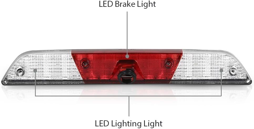ALLGOOD LED Third 3rd Brake Light w/Camera | Compatible with Ford F250 F350 Super Duty 2017-2022 Clear & Red Lens Chrome Housing