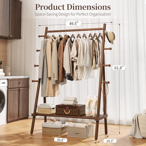 yoobure solid wood clothes rack - heavy duty, side view