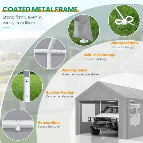 cobizi 10x20 ft heavy duty carport with galvanized showing dimensions