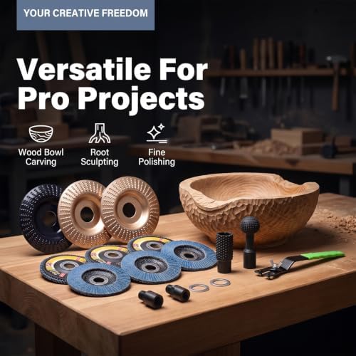 angle grinder wood carving disc set for 4-4.5" shown in use