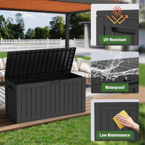 mars villa 75 gallon deck box, outdoor storage showing dimensions