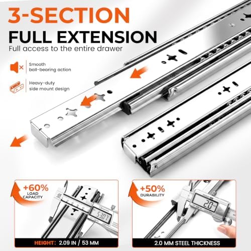 32 inch heavy duty drawer slides, side mount, side view