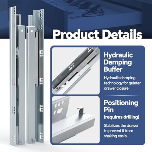 tobegreat 21 inch undermount soft close drawer slides, side view
