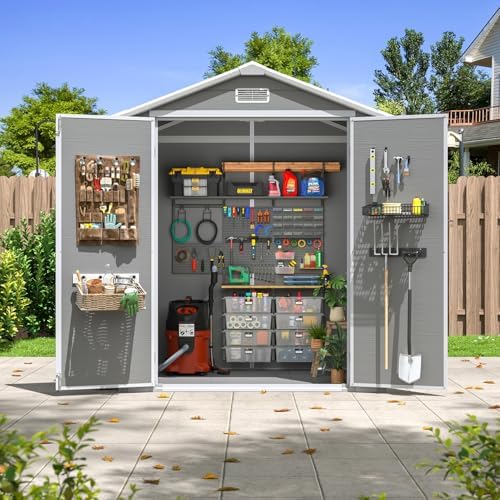 aoxun 6x4 ft outdoor storage shed, outdoor resin, front angle view