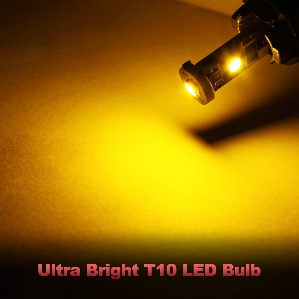 Yorkim 194 Led Bulb Amber Canbus Error Free 3-SMD 2835 Chipsets, T10 Amber Interior Led For Dome Map Door Courtesy License Plate Trunk lights with 194 168 W5W 2825 Socket, Pack of 10
