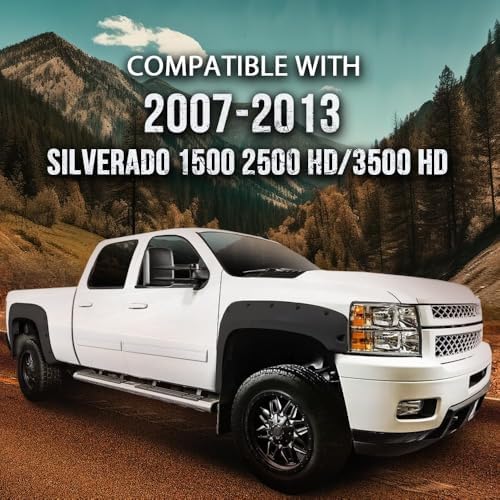 ANDPLAY Pocket Rivet Fender Flares Compatible with Chevy Silverado 1500 2007-2013 Fit Silverado 2500HD 3500HD 2007-2014 Not Fit Gmc Sierra (for Regular Cab/Extended Cab) Textured 78.0"/97.6" Long Bed