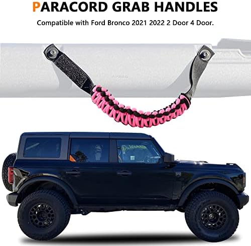 Roll Bar Grab Handles for 2021 2022 2023 2024 2025 2026 Ford Bronco 2 Door 4 Door Accessories Paracord Grip Handle, No Embroidery, 2 Pack Pink