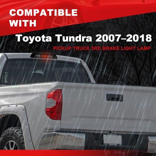 MOUTUX LED 3rd Brake Light Compatible with Toyota Tundra 2007-2018 High Mount LED 3rd Thrid Tail Cargo Brake Light Smoky Lens Chrome Housing