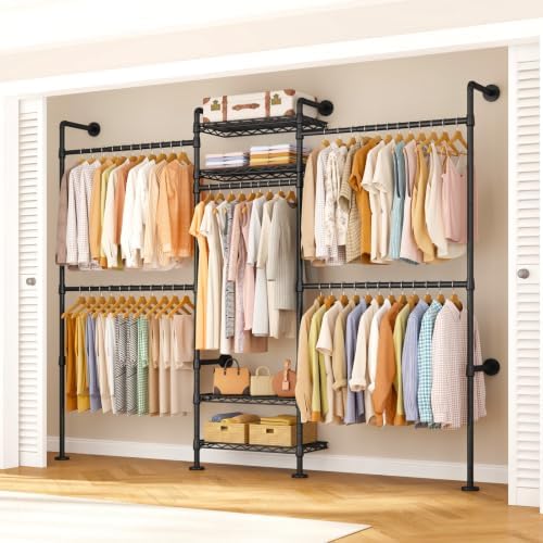ulifhome m7 wall-mounted clothes rack, heavy-duty garment closet, front angle view