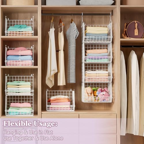 5 tier closet hanging organizer, clothes hanging shelves, side view