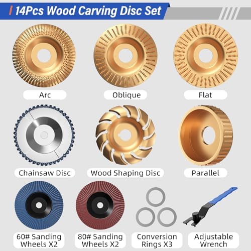 burmong 14pcs wood carving disc set for 4" shown in use