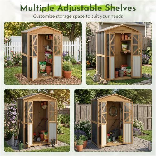 outdoor wooden storage shed cabinet with 6 adjustable, package contents
