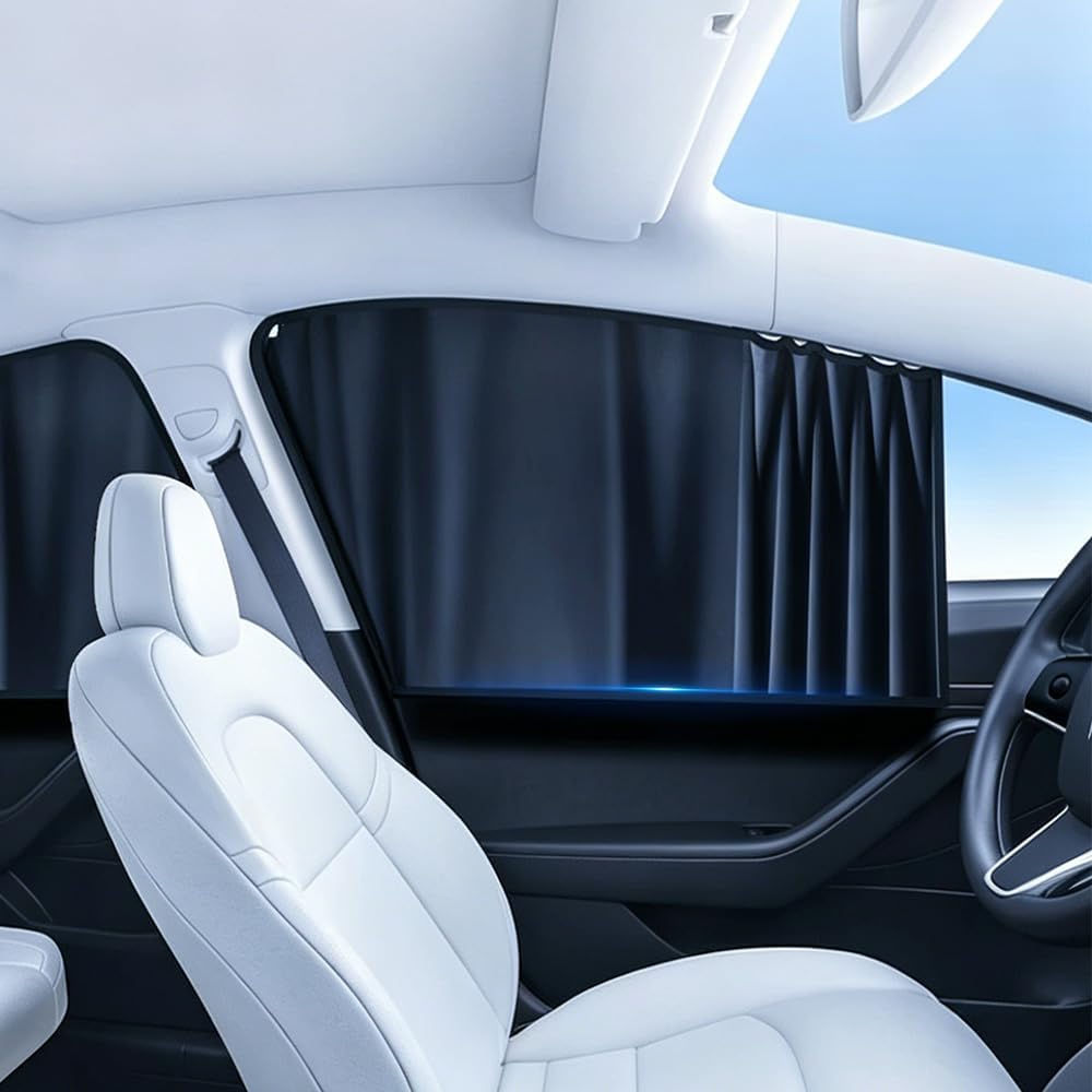 Magnetic Side Window Sunshade Curtains for Tesla Model Y, Retractable Privacy Shades with Light Blocking, 4PCS Front & Rear Side Windows Set (My 2020-2025.02/Y Juniper 2025.03+)