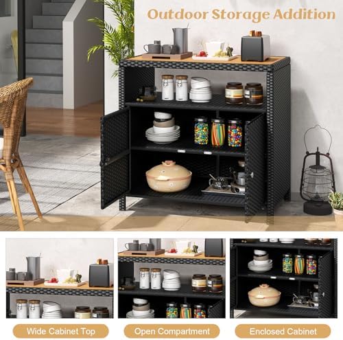 tangkula rattan outdoor storage cabinet, patiojoy outdoor cabinet on a desk or shelf