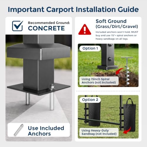 homshade 10x15ft heavy duty metal carport with 132°, view 12
