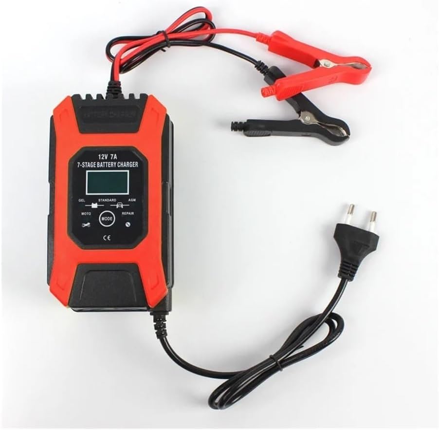 12V 7A Smart Battery Charger 7 Stage Charging for Gel Wet Cell Battery Car Motorcycle Charger Accessories(Ivory)