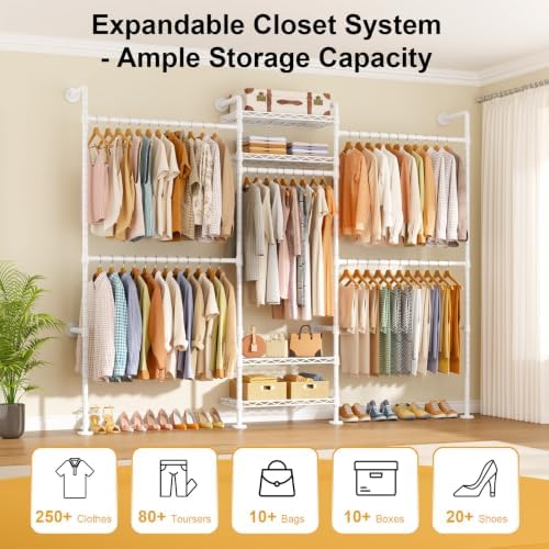 ulifhome m7 wall-mounted clothes rack, heavy-duty garment closet shown in use
