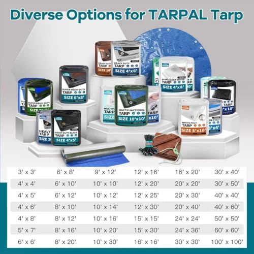 TARPAL 10x16 tarp,Heavy Duty Tarp 14mil Silver Reflective Tarps Waterproof with Grommets and Reinforced Edges UV Protection,Tear Resistant for Firewood,RV,Boat,Roof,Car,Camping