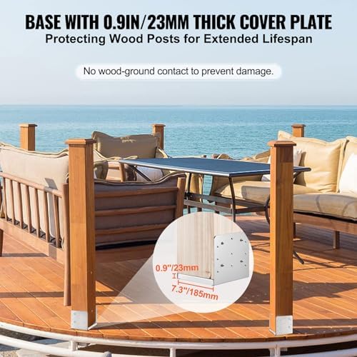 vevor 8"x 8" post base, 4pcs stainless steel showing dimensions