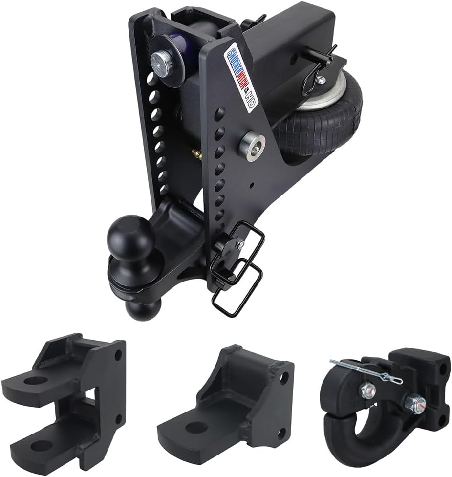 Shocker HD Max Black Super Drop Air Hitch Farm Mount Tow Kit - Fits 2-1/2" Hitch - Black Combo 2" & 2-5/16" Balls, Pintle, Drawbar & Clevis - 20,000 lbs