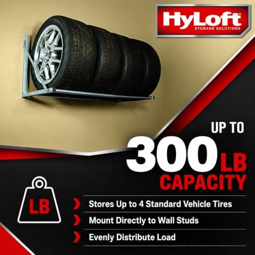 hyloft wall-mounted folding tire storage loft rack, side view