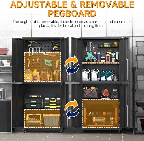 metal cabinet with wheels,72.8" h rolling tool storage, side view