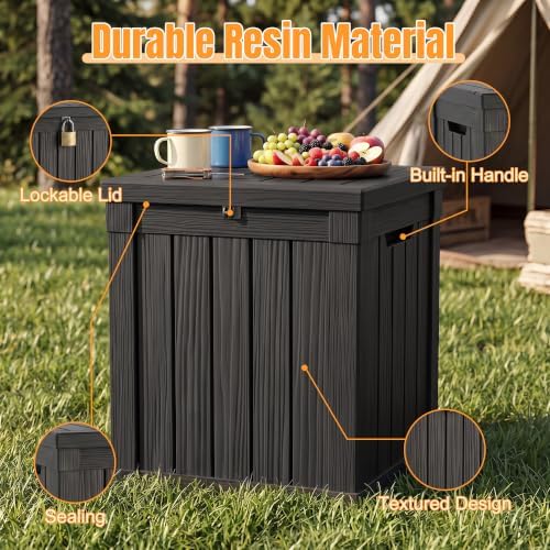 outdoor storage box,70 gallon waterproof resin patio deck, close-up detail