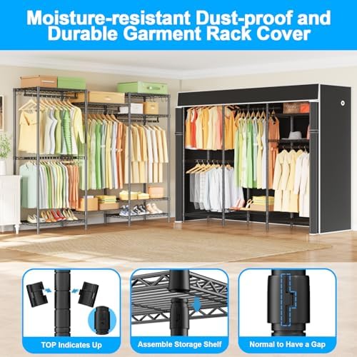 ulif e13c heavy duty closet organizer system，freestanding clothing, side view