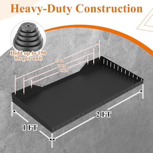 24 inch garage wall shelves, heavy duty wall, close-up detail