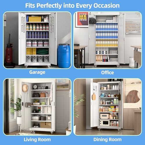 aobabo steel garage cabinet with wheels, 71" h showing dimensions