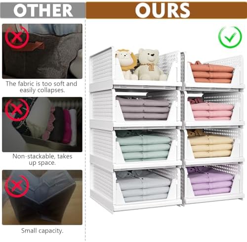 snslxh 5 pack stackable closet organizer box, multifunctional, close-up detail