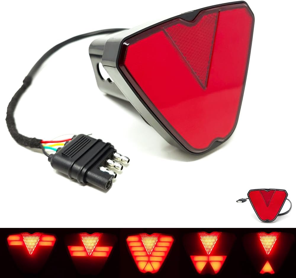 Towing Trailer Hitch Cover Tow Hitch Red LED Brake Light Sequential Turn Signal Lamp V Shape Strobe Flash for 2" Receiver SUV Pickup Truck