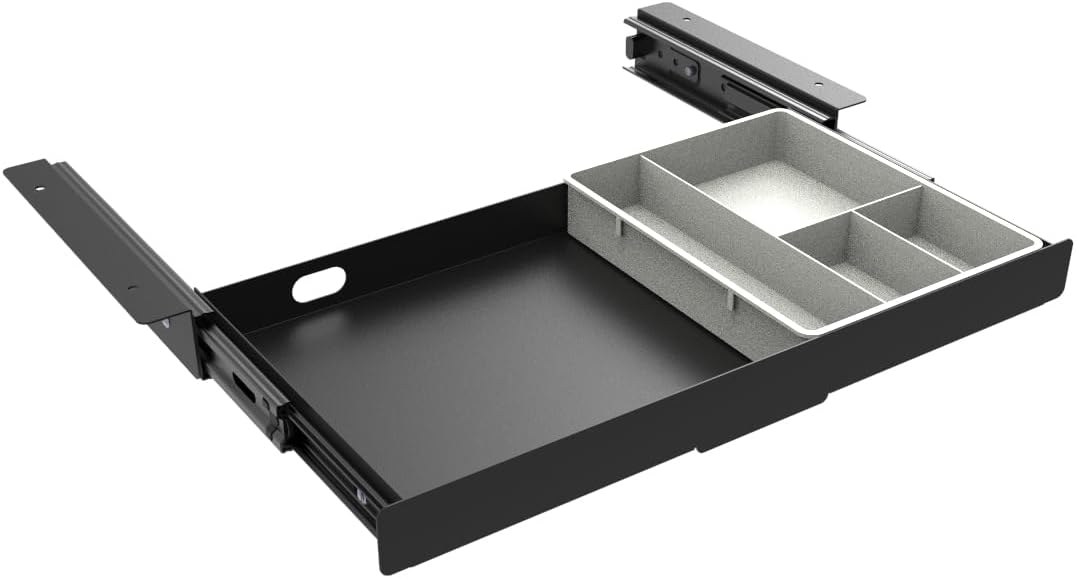 under desk slide out pencil drawer storage organizer, side view