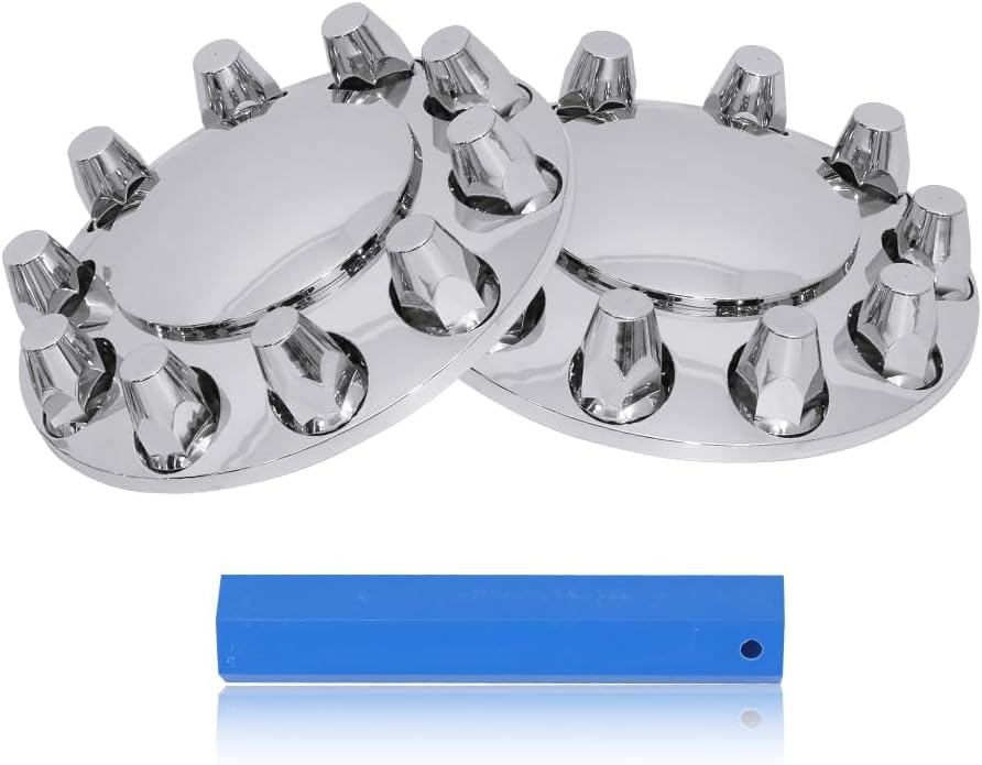 Chrome ABS Front Axle Wheel Cover for Semi Truck Plastic Hub Cover with 33mm Screw-On Lug Nut Covers 2 Front Axle Wheel Covers Hubcap (Standard Front)