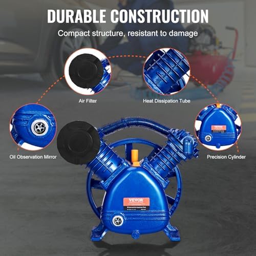 vevor air compressor pump head,5.5hp 5.75cfm @ 90psi,twin showing dimensions