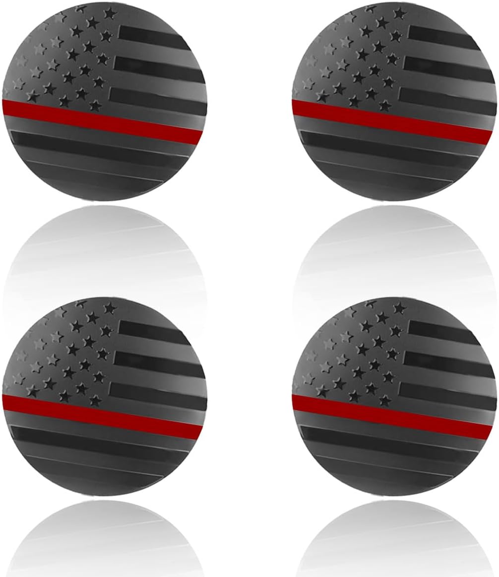4PCS 56mm American Flag Wheel Hub Center Cap Sticker (BlackRed) | Waterproof Automotive Wheel Rim Center Cover, Universal Auto Exterior Decoration Decal Accessories for Car Truck SUV