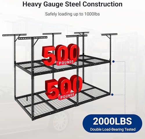 fleximounts 4x8 2-tier overhead ceiling garage storage rack, side view