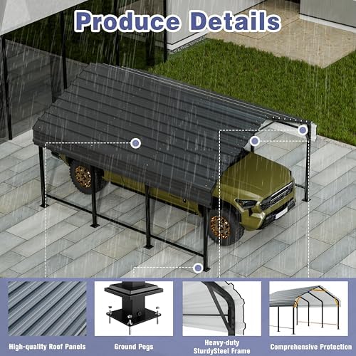 jy qaqa 12 x 15 ft metal carport, side view
