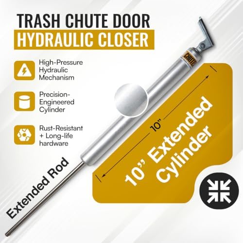 trash chute 10" inch extended hydraulic silver closer, close-up detail