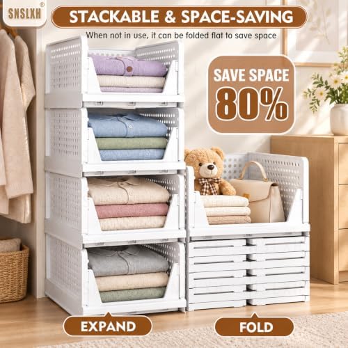 snslxh closet organizers and storage, 5 pack stackable showing dimensions