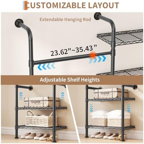 l3 wall mounted pipe closet system, matte black, close-up detail
