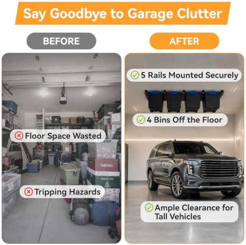 garage ceiling storage racks for 4 bins, 17", side view