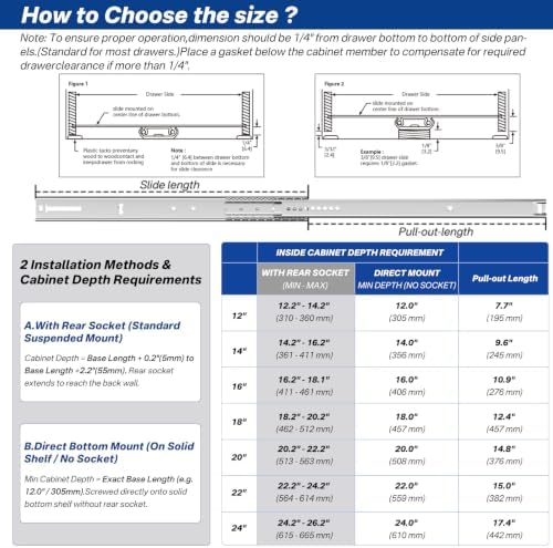 14 inch center mount drawer slides 4 pcs, close-up detail