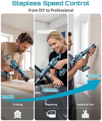 seesii electric caulking gun, upgraded brushless motor w/2 showing dimensions