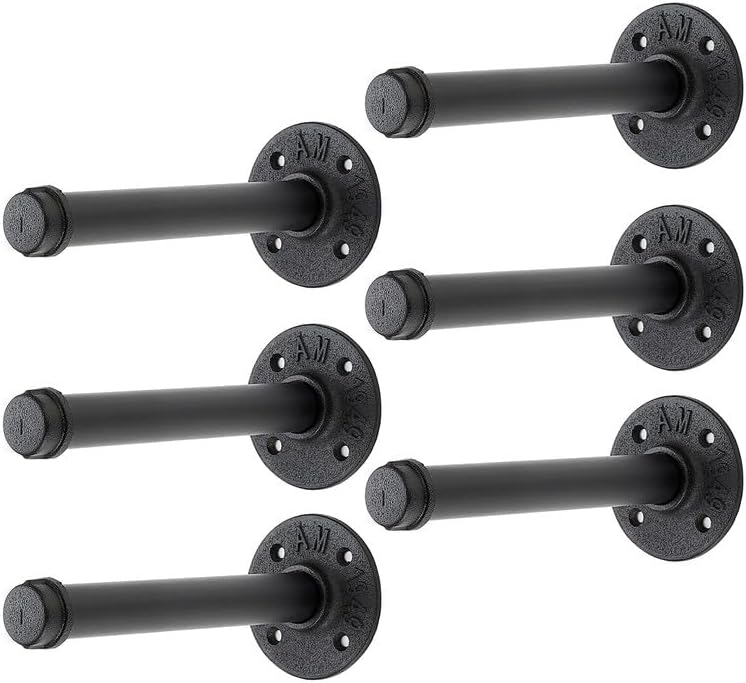 6 inch black industrial pipe floating clothing rack, main product view
