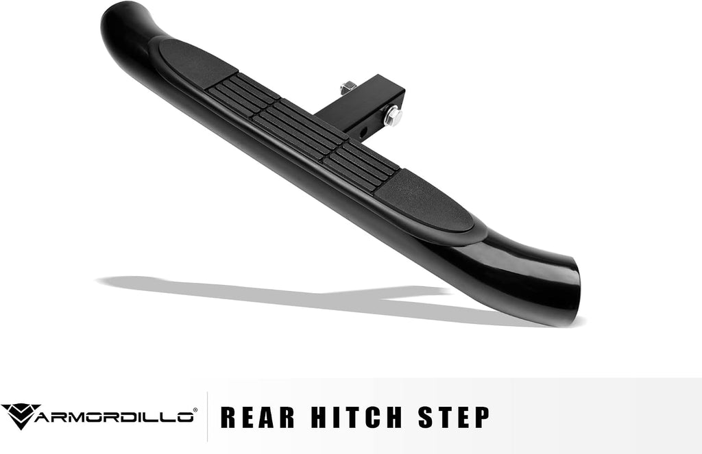 Armordillo 3" Round Tubing Steel Hitch Step for Class 4 Trailer Hitch in Black|2" Hitch Receiver Step Gloss Black 8718698