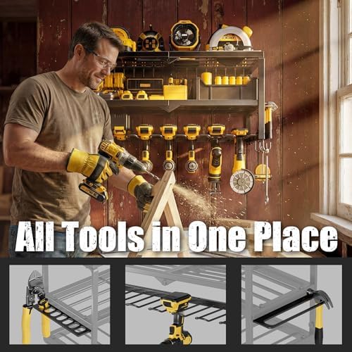 320lbs power tool organizer wall mount with charging showing dimensions