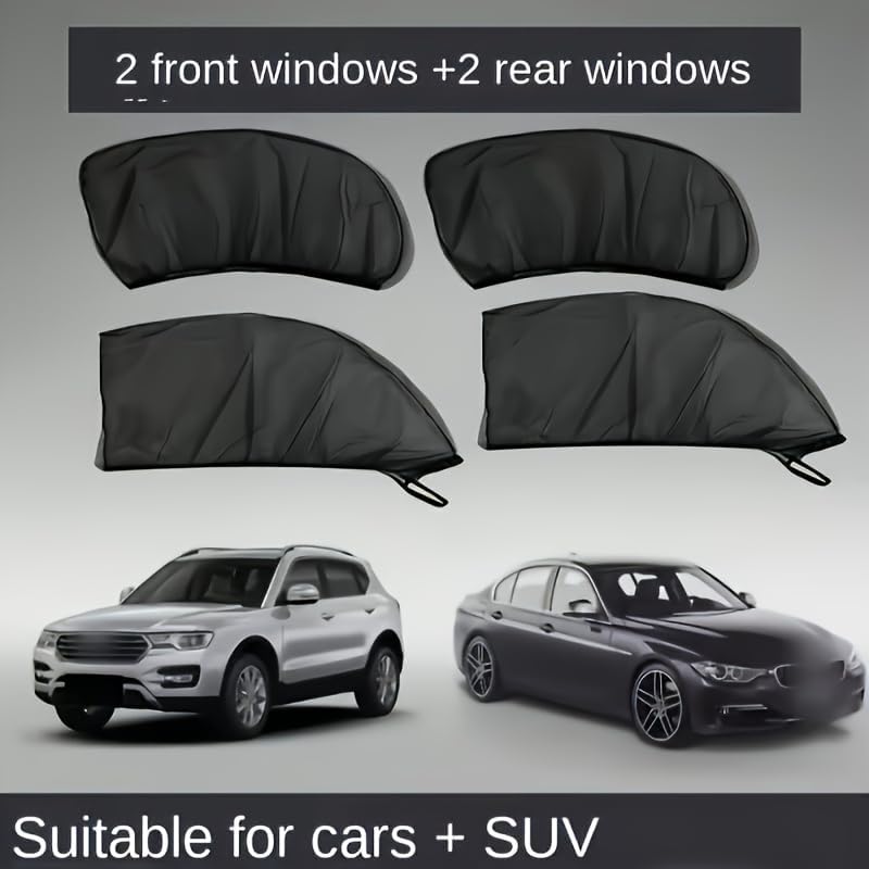 4 Car Window Shades and Mosquito Net Curtains - Foldable All Weather Black Privacy, UV Protection and Insect Screen for Cars, Trucks, Suvs Solely for Parking Use