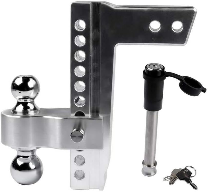 Silver Adjustable Trailer Hitch for 2.5-Inch Receiver with 10-Inch Drop Or Rise and 2 Inch and 2-5/16 Inch Balls with 2 Latches